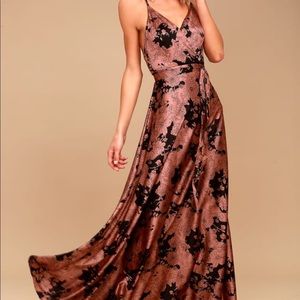 Lulus Tea Garden Rusty Rose Satin Maxi Dress